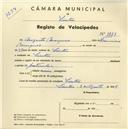 Registo de velocípede com o nº 3779, em nome de Augusto Marques, morador em Sintra.