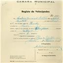 Registo de velocípede de marca Champion, com o nº 1175, em nome de António Conceição Batista, morador em Sintra.