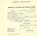 Registo de um veiculo de duas rodas tirado por dois animais de espécie bovina destinado a transporte de mercadorias em nome de Bernardo dos Santos, morador no Sabugo.