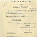 Registo de velocípede com o nº 2015, em nome de Maria Beatriz Centeppi Raposo Botelho, moradora em Arraçario, Sintra.
