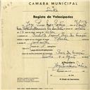 Registo de velocípede de marca Flecha, com o nº 2112, em nome de Jorge Pires Mora Porteiro, morador em Pinhal da Nazaré.