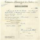 Registo de velocípede de marca Pombal, com o nº 4630, em nome de Fernando da Cunha Filipe, morador em Sintra.