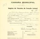 Registo de um veiculo de duas rodas tirado por dois animais de espécie asinina destinado a transporte de mercadorias em nome de Valentim Domingos Carioca, morador na Codiceira.