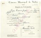 Registo de velocípede de marca Nacional, com o nº 8719, em nome de Jaime Francisco Gaspar, morador em Lameiras.