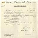 Registo de velocípede de marca Olympique, com o nº 4881, em nome de Sebastião Pedro de Oliveira, morador em Algueirão Velho.