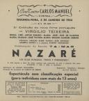 Programa do filme "Nazaré" realizado por Manuel Guimarães com a participação de Virgílio Teixeira, Helga Liné, Artur Semedo, Maria José, Luis de Campos, Maria Olguim, José Victor entre outros.