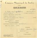 Registo de velocípede com o nº 6413, em nome de Artur Azinhaga Sapina, morador em Odrinhas.