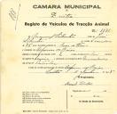 Registo de um veiculo de duas rodas tirado por dois animais de espécie bovina destinado a transporte de mercadorias em nome de Manuel Silvestre, morador em Alfouvar de Baixo.