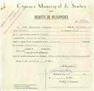 Registo de velocípede com o nº 9720, em nome de José Bernardino Pinheiro, morador em Várzea de Colares.