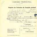 Registo de um veiculo de quatro rodas tirado por dois animais de espécie cavalar destinado a transporte de mercadorias em nome de José dos Santos Lima, morador em Sintra.