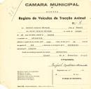 Registo de um veiculo de duas rodas tirado por um animal de espécie bovina destinado a transporte de mercadorias em nome de Rafael Isidoro Miranda, morador na Abrunheira.