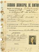 Registo de matricula de velocipedista em nome de Augusto da Silva, morador em Lourel, com o nº de inscrição 890.