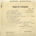 Registo de velocípede de marca Peugeot, com o nº 584, em nome de Nicolau José, morador em Mem Martins