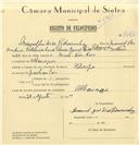 Registo de velocípede com o nº 7287, em nome de Manuel José Dias Pedreirinho, morador em Albarraque.