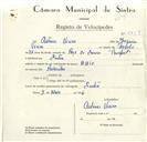 Registo de velocípede de marca Raio, com o nº 8859, em nome de António Vieira, morador em Sintra.
