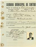 Registo de matricula de velocipedista em nome de Faustino falcão dos Santos, morador na Abrunheira, com o nº de inscrição 1023.