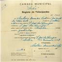 Registo de velocípede de marca Aranha, com o nº 2809, em nome de António Bernardes Costa, morador em Aranha.