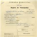 Registo de velocípede com o nº 4102, em nome de António Ferreira de Lino, morador em Mucifal.