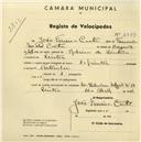 Registo de velocípede de marca Sprinter, com o nº 2484, em nome de João Ferreira Costa, morador em Sintra.