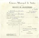 Registo de velocípede de marca Barko, com o nº 9479, em nome de Alfredo Lourenço Gonçalves, morador em Linhó.