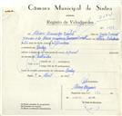 Registo de velocípede de marca Special, com o nº 8777, em nome de Álvaro Lourenço Duarte, morador em Queluz.