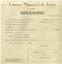 Registo de velocípede com o nº 8028, em nome de Joaquim Francisco Sebastião, morador em Cabrela.