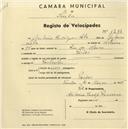 Registo de velocípede com o nº 1288, em nome de António Rodrigues Lobo, morador em Paiões.