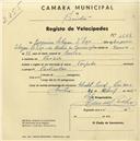 Registo de velocípede de marca Torpedo, com o nº 1568, em nome de Joaquim Salazar d'Eça, morador em Paiões.