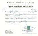 Registo de um veiculo de duas rodas tirado por um animal de espécie muar destinado a transporte de mercadorias em nome de António Silvestre, morador em Montelavar.