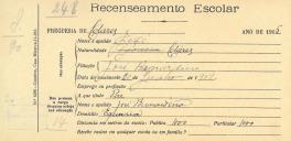 Recenseamento escolar de José Bernardino, filho de José Bernardino, morador na Eugaria.