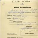 Registo de velocípede de marca Olympique, com o nº 1959, em nome de João Ribeiro de Sequeira Nunes, morador em Cacém de Cima.