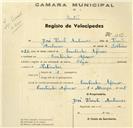 Registo de velocípede de marca Olga, com o nº 1057, em nome de José Vicente Antunes, morador em Coutinho Afonso.