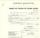 Registo de um veiculo de duas rodas tirado por dois animais de espécie asinina destinado a transporte de mercadorias em nome de Marcolino Louçada Pinto, morador em Almoçageme.