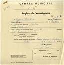 Registo de velocípede com o nº 1863, em nome de Rogério Cristovão, morador em Colares.