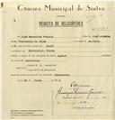 Registo de velocípede com o nº 8133, em nome de José Marreiros António, morador em Montelavar.