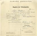Registo de velocípede com o nº 712, em nome de  António Bartolomeu, morador em Linhó.