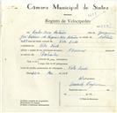 Registo de velocípede de marca Nacional, com o nº 8931, em nome de Carlos Rosa Catarino, morador em Vila Verde.