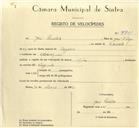 Registo de velocípede com o nº 9901, em nome de José Pereira, morador em Carenque.
