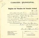 Registo de um veiculo de duas rodas tirado por 2 animais de espécie muar destinado a transporte de mercadorias em nome de Arnaldo de Almeida Freire, morador em São João das Lampas. 