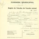 Registo de um veiculo de duas rodas tirado por um animal de espécie asinina destinado a transporte de mercadorias em nome de António da Silva Cabeça Júnior, morador em Albarraque.