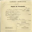 Registo de velocípede de marca Torpedo, com o nº 1163, em nome de Zulmira da Assunção Cardador, moradora em Pero Pinheiro.