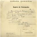 Registo de velocípede de marca R&P, com o nº 441, em nome de Manuel Garrido Rodrigues, morador em Linhó.