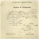 Registo de velocípede de marca Sprinter, com o nº 2690, em nome de Joaquim Gregório, morador em Largo do Falcão Rodrigues nº 10, Belas.