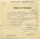 Registo de velocípede de marca L.R.S., com o nº 474, em nome de Américo dos Santos Coelho, morador em Massamá.