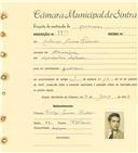 Registo de matricula de carroceiro em nome de António Nunes Madeira, morador em Albarraque, com o nº de inscrição 1795.