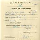 Registo de velocípede de marca Caravela, com o nº 4261, em nome de Joaquim José Sequeira Bordalo, morador em Azenhas do Mar.