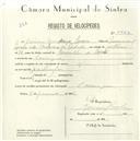 Registo de velocípede com o nº 5522, em nome de Jaime Mendonça Lúcio, morador em  Carenque.