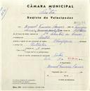 Registo de velocípede de marca Olympique, com o nº 5276, em nome de Manuel Francisco Soares, morador em Sintra.