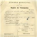 Registo de velocípede de marca  com o nº 4173, em nome de Francisco Martins Afonso, morador em Lameiras.