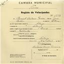 Registo de velocípede de marca União, com o nº 1537, em nome de Manuel António Pereira, morador em Sabugo.
